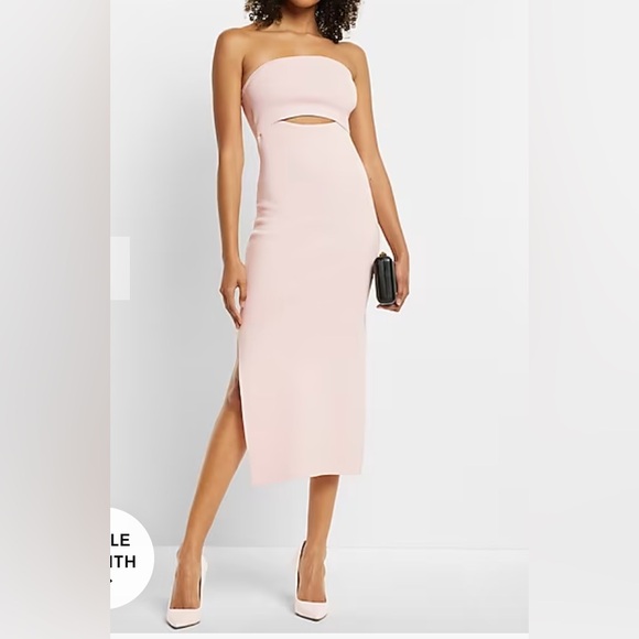 Express Dresses & Skirts - New! EXPRESS Body Contour Ribbed Midi Dress Pink Strapless XS